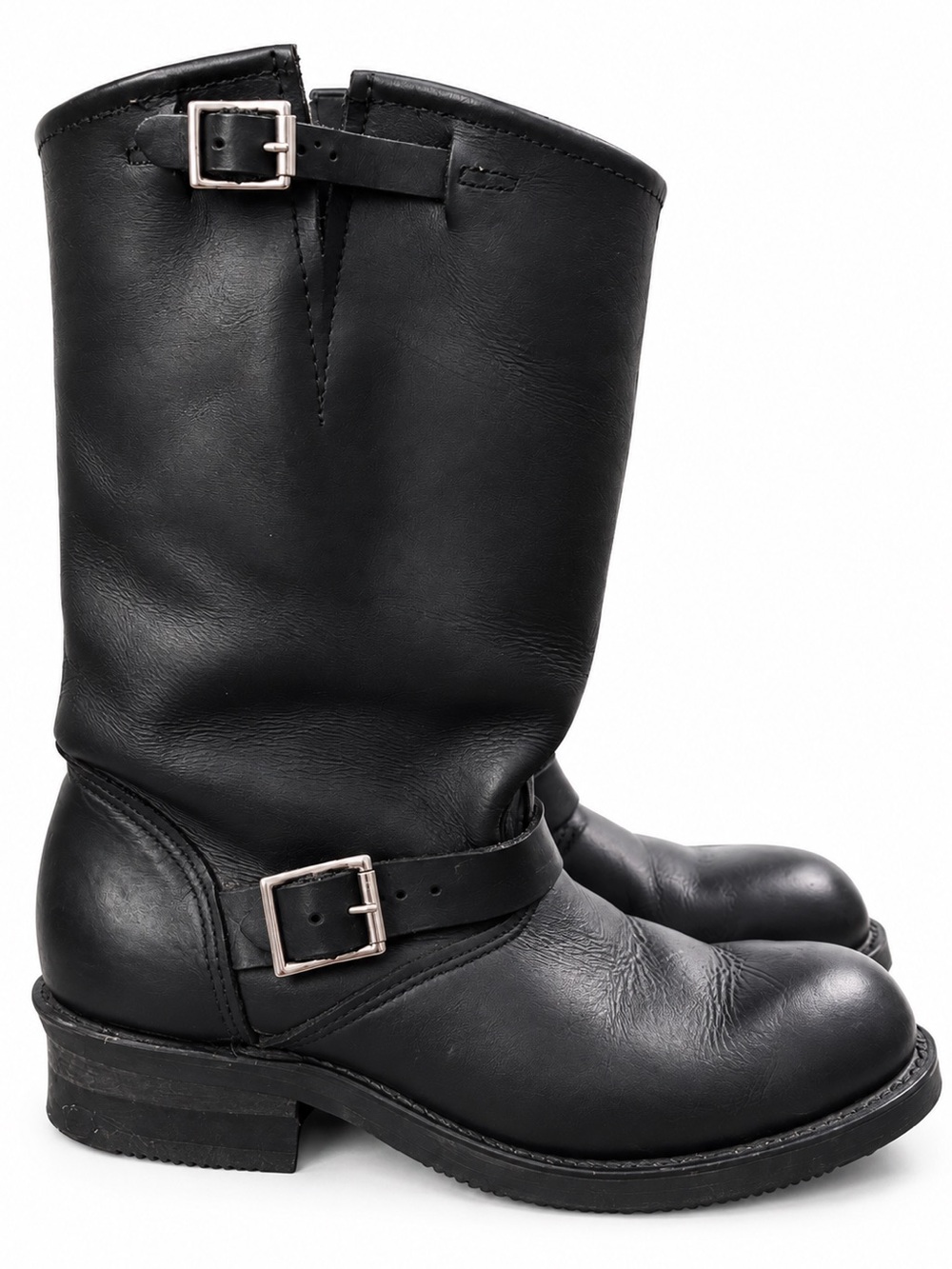 Double H Vintage 6102 Black Leather Engineer Boots with Buckle Detail Size 8D